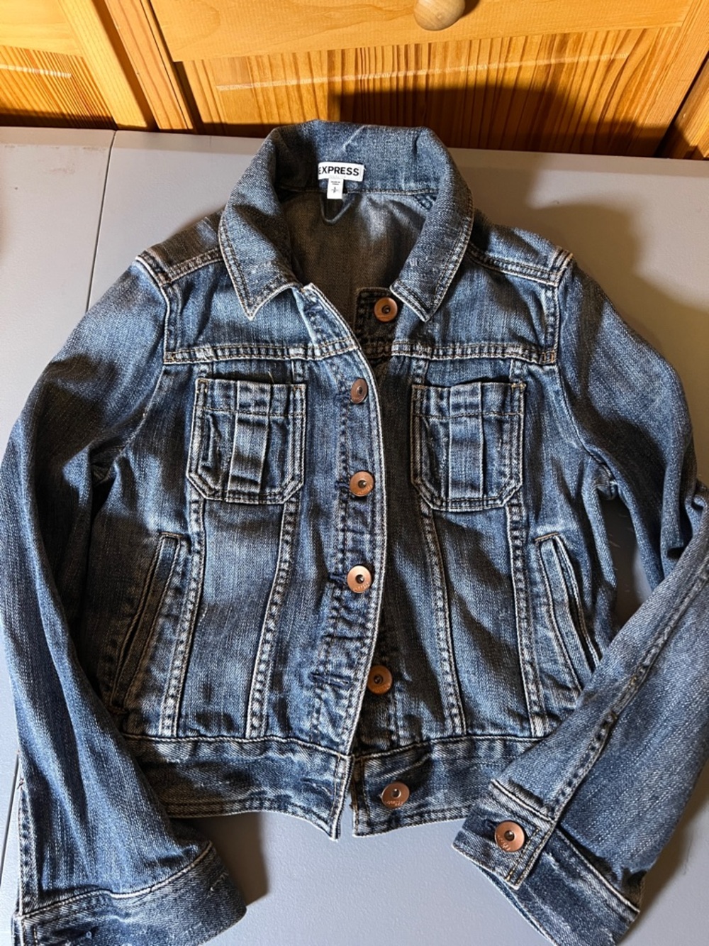 Express Distressed Cropped Jean Jacket, size S - Picture 15 of 16